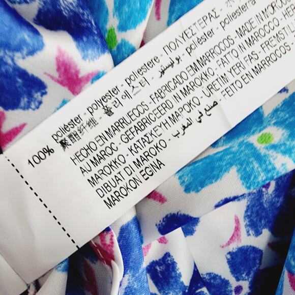 Zara Blue & Purple Floral Printed Long Sleeve Top Bow Neck Tie Size Medium - Picture 5 of 8